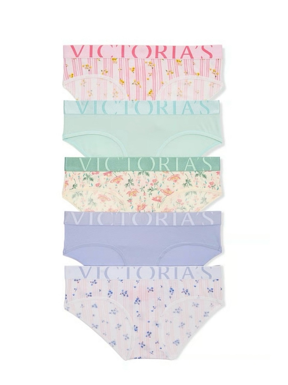 Victoria's Secret Logo Waistband Floral & Solid Panty Pack Sz M